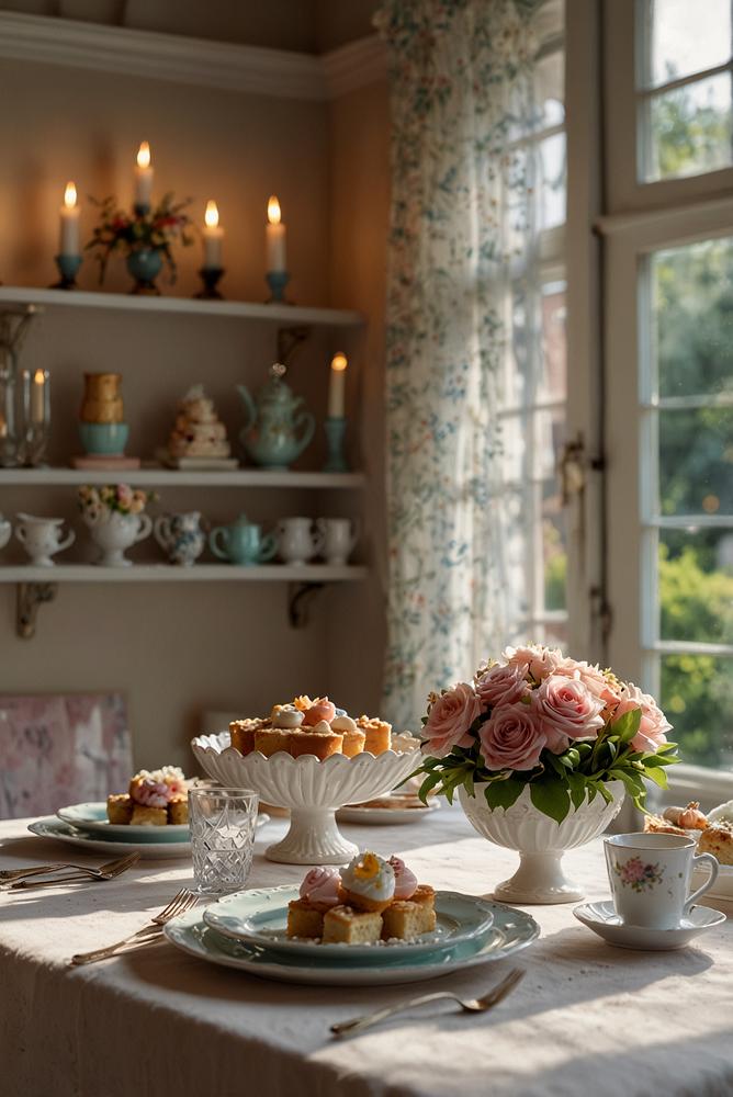 Helle und einladende Tischdeko Kaffee und Kuchen mit Etageren