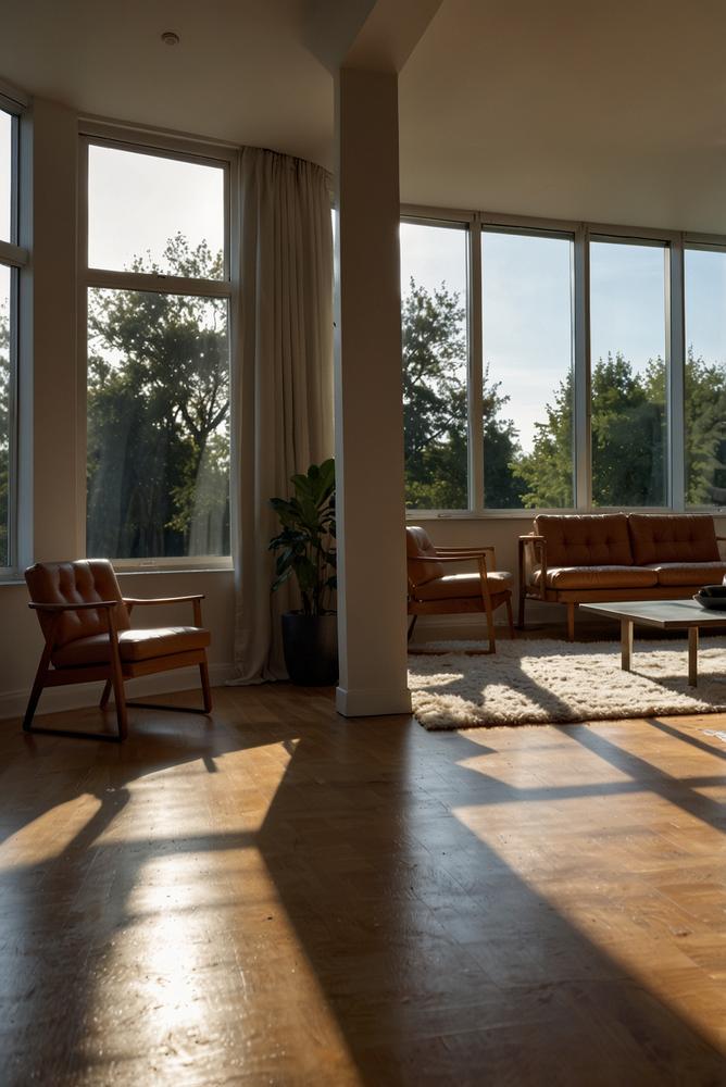 Vertikaler Spiegel neben Fenster reflektiert Tageslicht im Raum