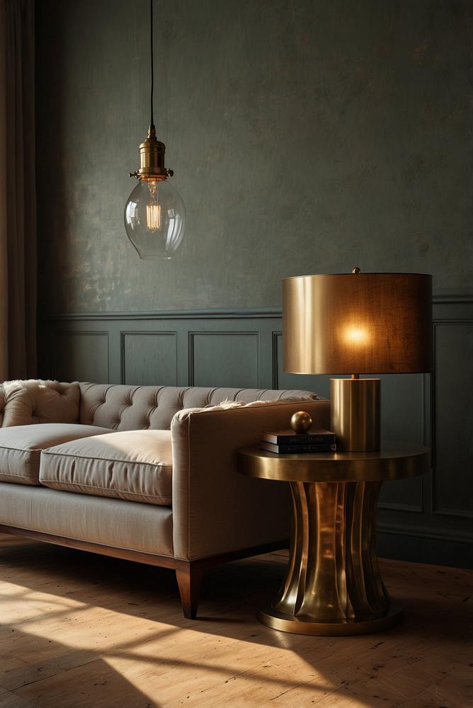 Helle minimalistische Einrichtung mit Vintage-Lampen als Akzente