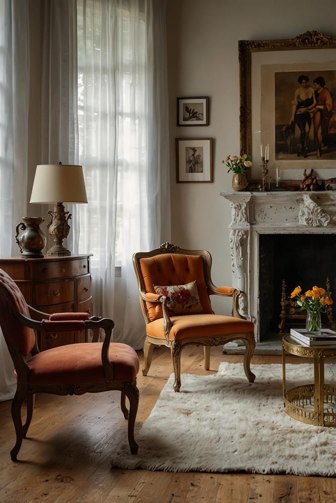 Helles Wohnzimmer mit Vintage-Mix aus Flohmarkt-Möbeln