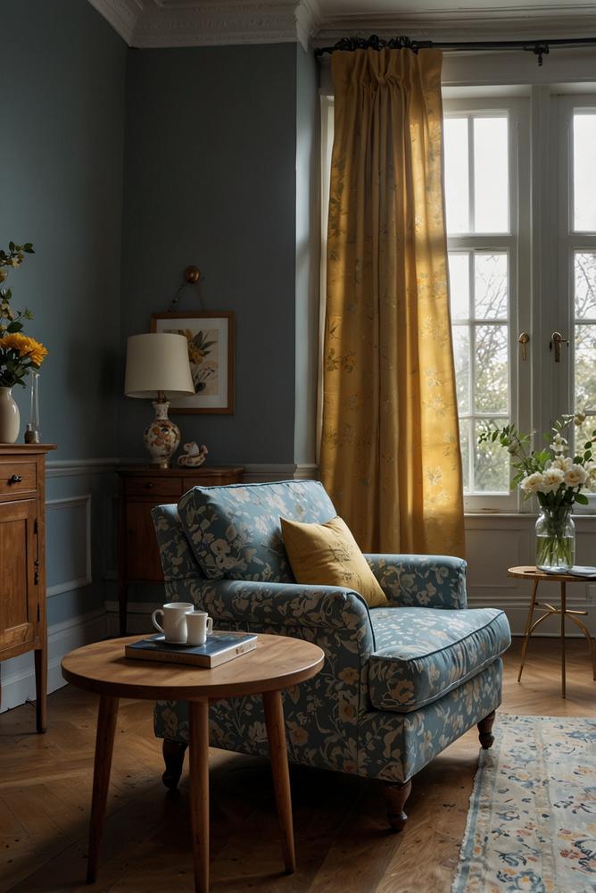 Heller Raum mit Vintage-Muster und modernen Farben