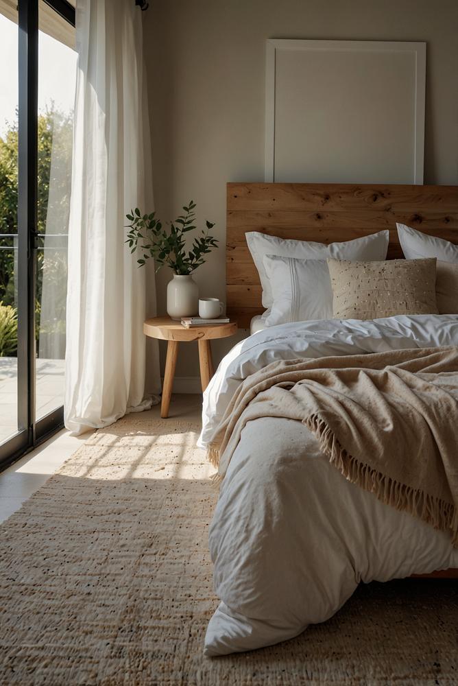 Minimalistisches Schlafzimmer mit hellem, einladendem Flair
