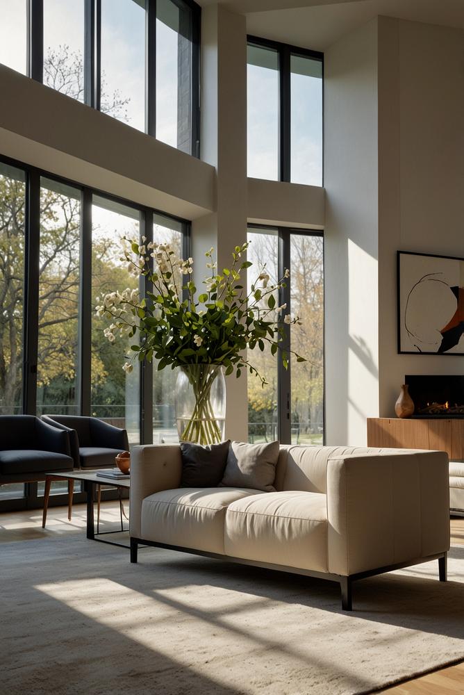 Helles Wohnzimmer mit großem Statement-Objekt in modernem Design