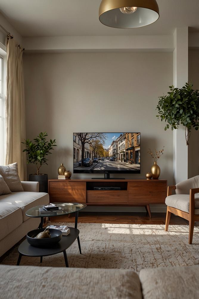 Helle Wohnzimmerbeleuchtung mit LED Licht hinter Fernseher