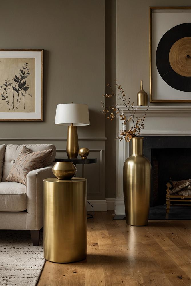 Helle wohnraumdeko mit messing und bronze akzenten