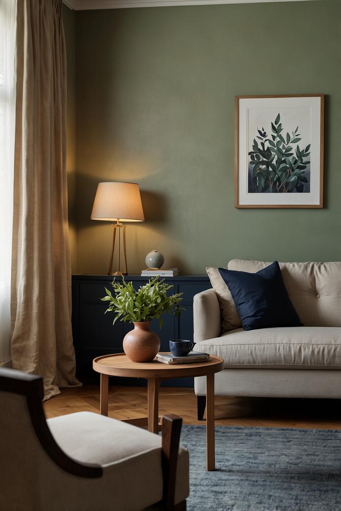 Helles Wohnzimmer mit zeitloser Farbkombination und natuerlichen Materialien