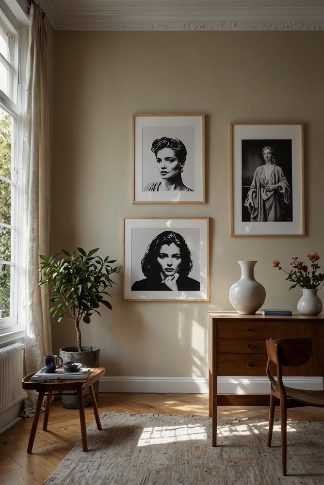 heller Wohnraum mit zeitloser Kunst und Wanddeko