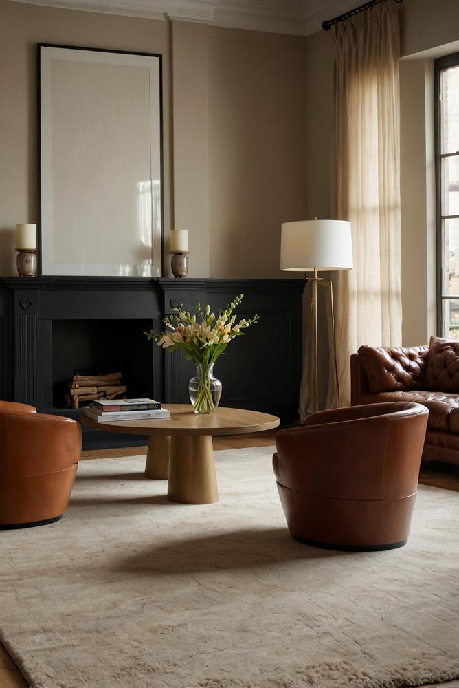 Helles wohnzimmer mit zeitlosen moebeln und dekor