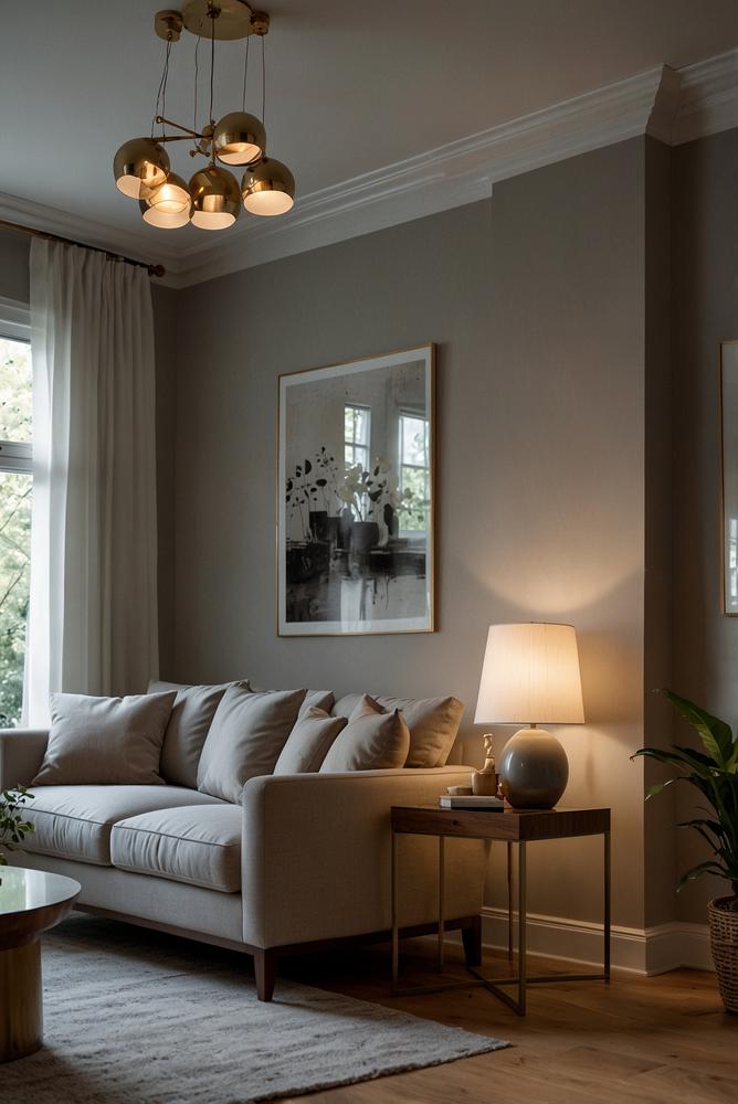 Helle stilvolle Lampen im modernen Wohnzimmer