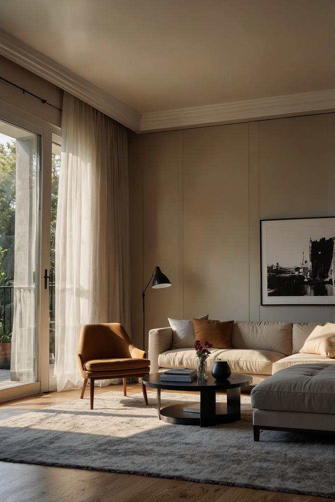 Helle TV-Wand mit schlichten Rahmen und klassischem Fernseher