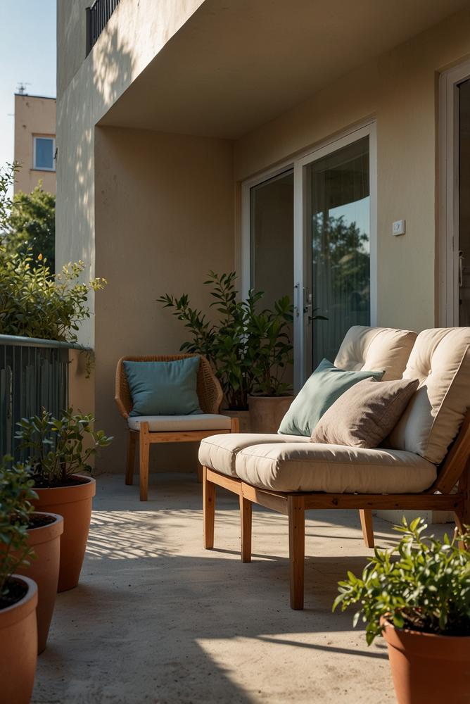 Heller Balkon mit gedeckten Farben und natürlichem Licht