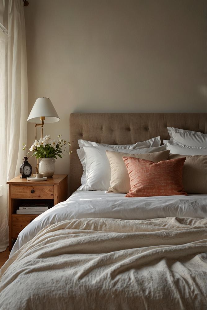 Helle, lichtdurchflutete Frühlingsbettwäsche in modernem Schlafzimmer