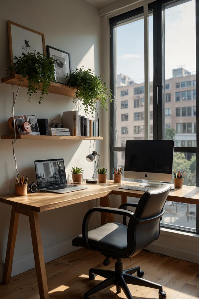 Heller ergonomischer Arbeitsplatz mit Tageslicht im Homeoffice