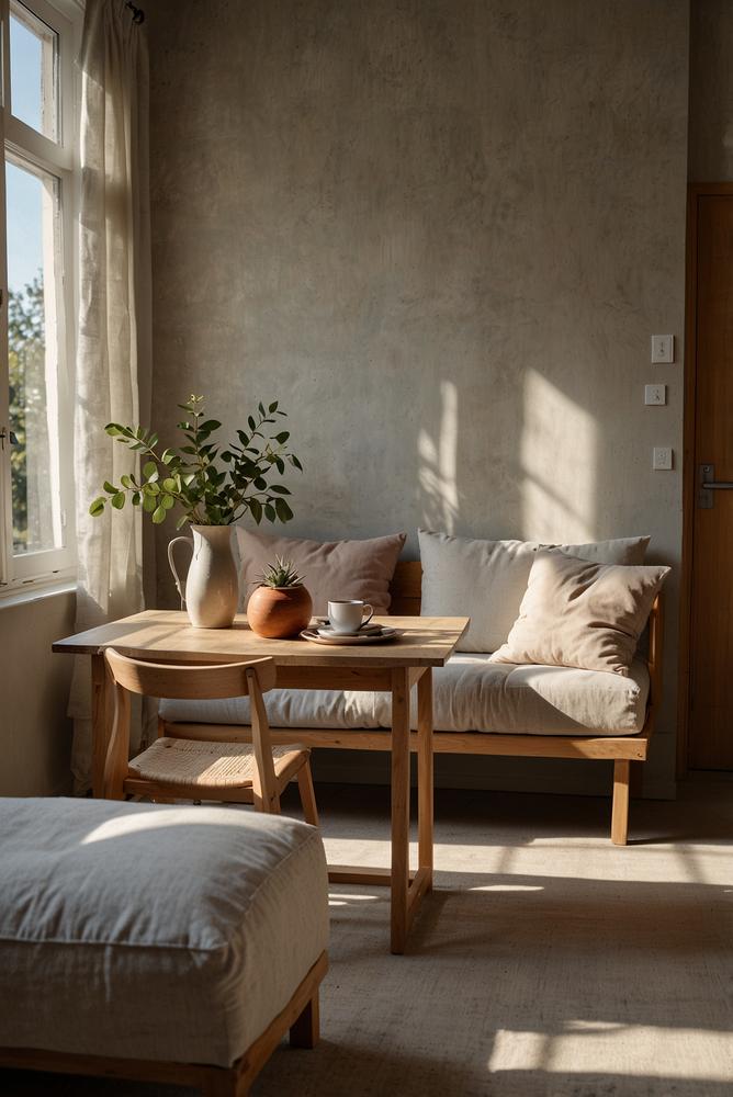 Flexible Sitzlösungen im kleinen, lichtdurchfluteten Essbereich