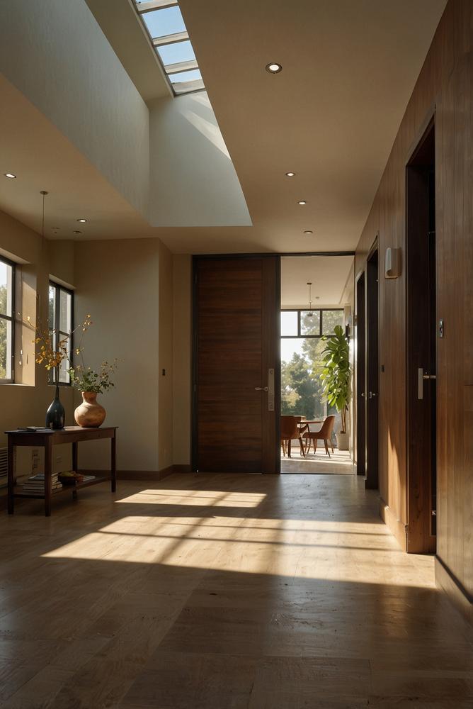 Heller Flur mit einheitlicher Farbgestaltung von Türen und Boden