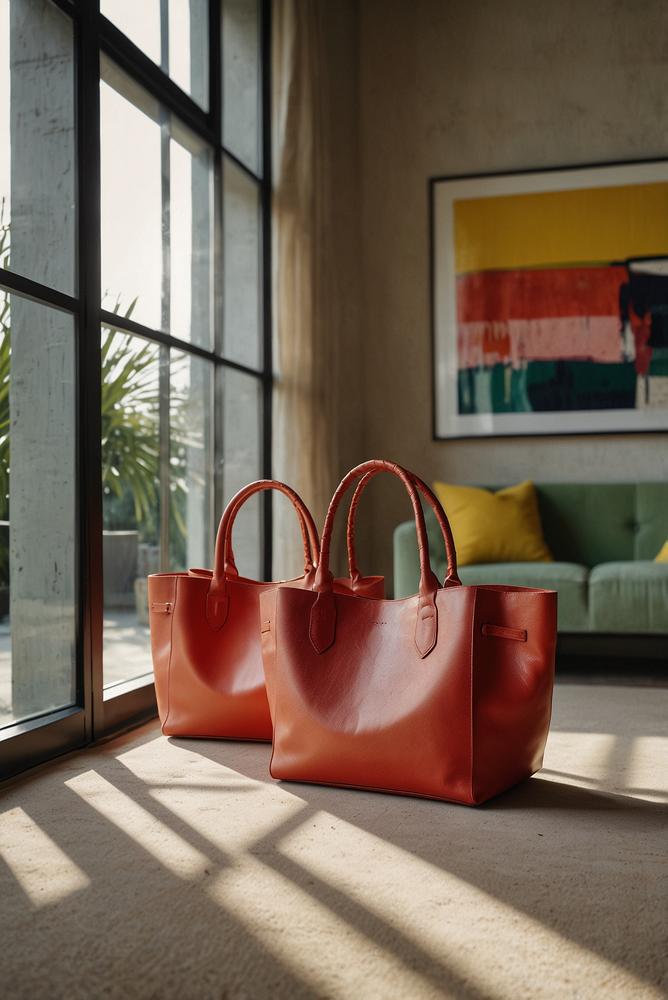 Helle moderne Szene mit bunten Frühlings-Taschen