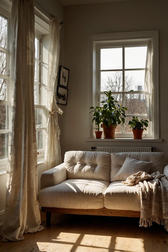 Heller Raum mit Upcycling Mode und Knotenlook