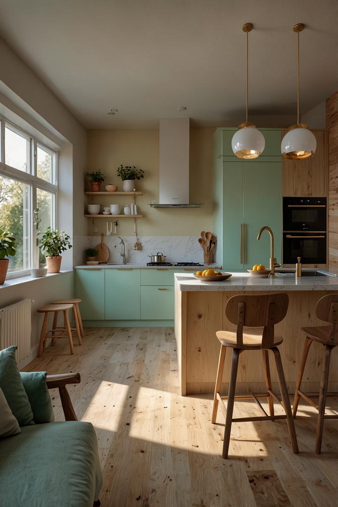 Helle offene Küchenfronten mit Pastellfarben und viel Licht
