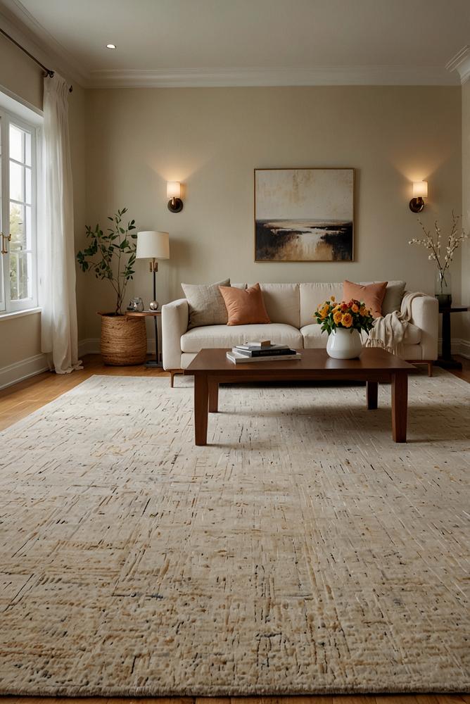 Heller Teppich als Boden-Kontrast in modernem Raum