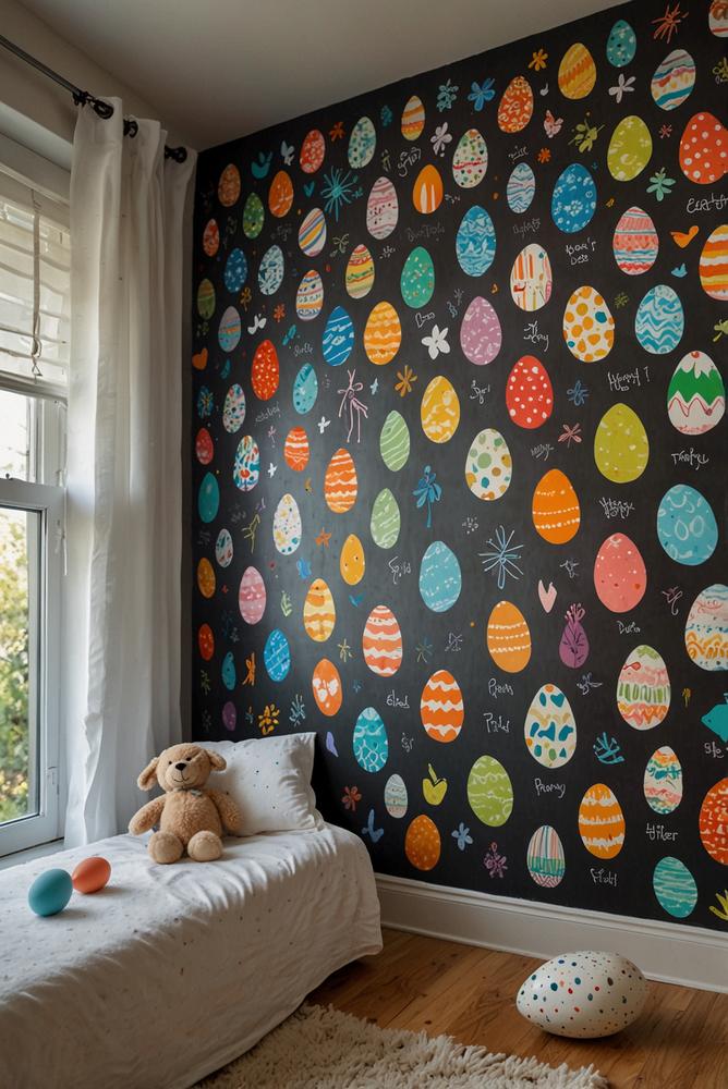 Helle interaktive Ostereier-Suche an Kinderzimmerwand