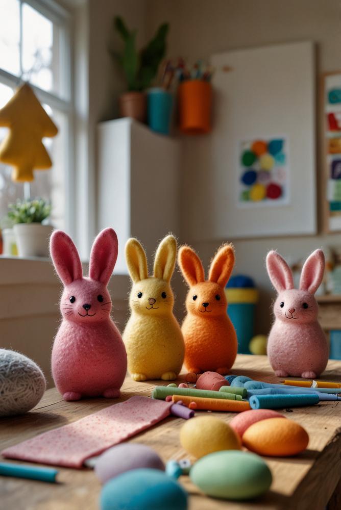 Helle kinderfreundliche Osterdeko aus buntem Filz zum Basteln