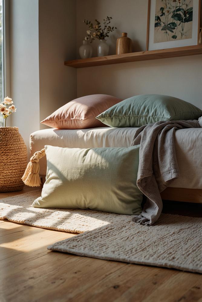 Hell erleuchteter Raum mit Kissen und Decken in Aufbewahrung