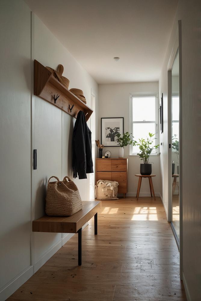 Klapphaken-Garderobe im kleinen hellen Flur