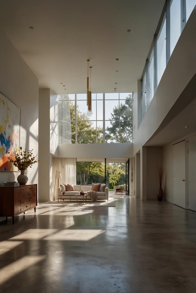 Heller moderner Flur mit harmonischen Farbübergängen