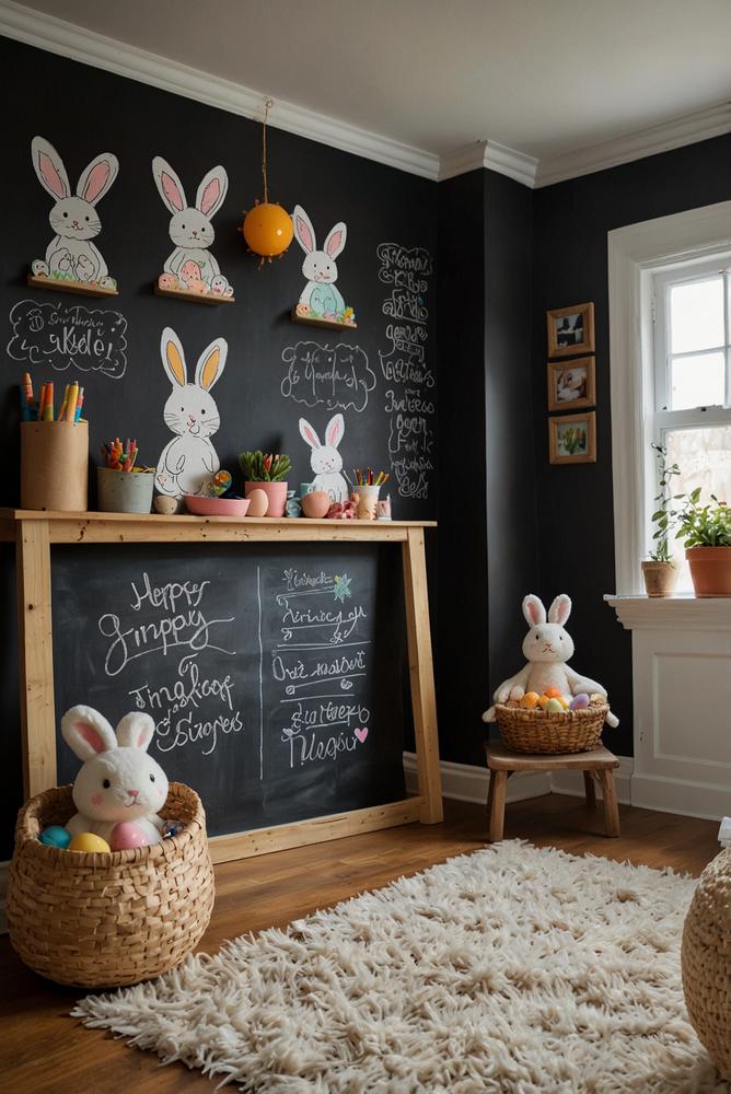 Kinderzimmer mit heller Oster-Kreidetafel-Wand