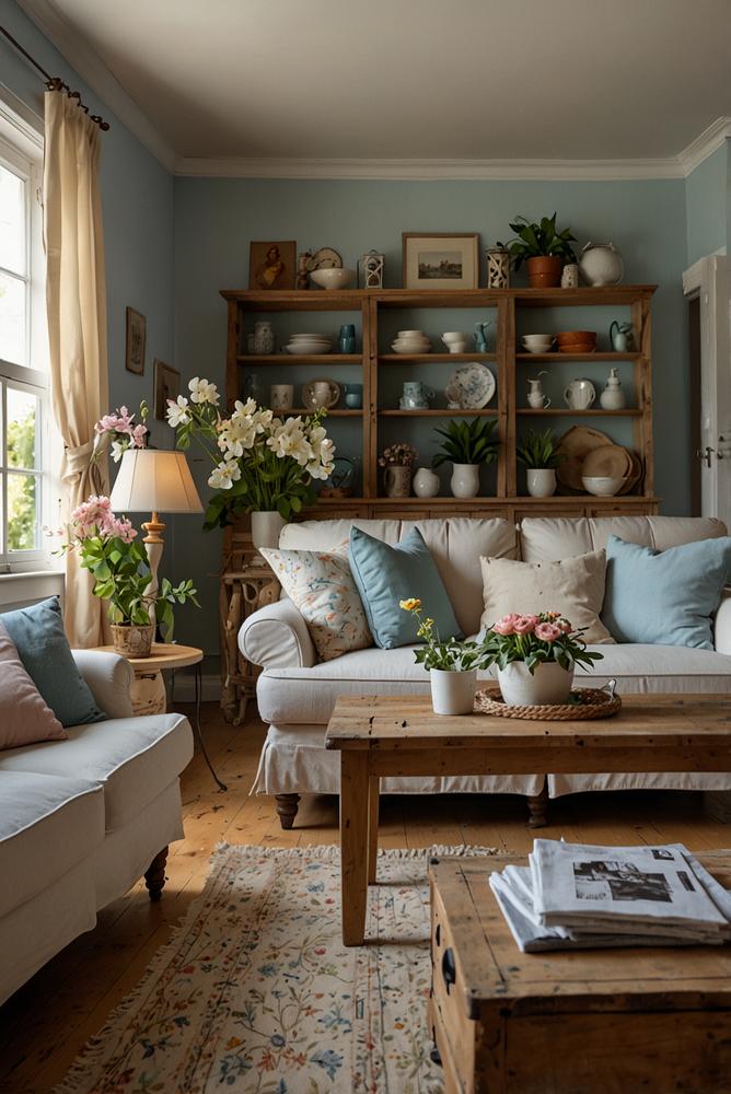 Hell und einladend eingerichtetes Wohnzimmer im Landhausstil