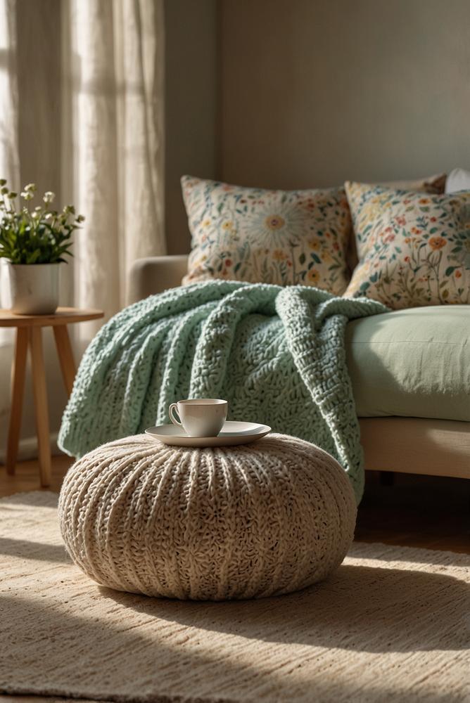 Leichte Kissen und Decken für den Frühling im Wohnraum