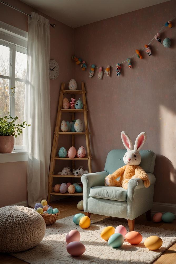 Kinderzimmer mit leuchtenden LED Oster-Eiern hell und freundlich