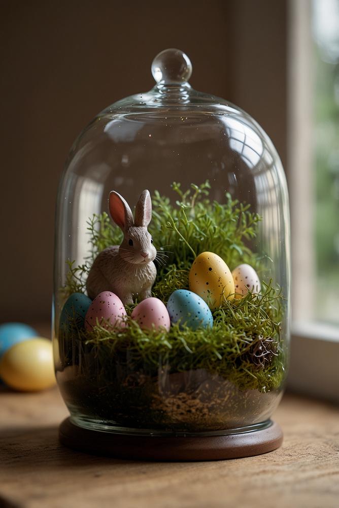 Mini-Osterdeko im Glas mit Moos und Osterfiguren
