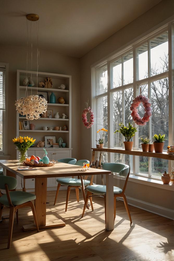 Helle, lichtdurchflutete Mini-Osterkränze aus Papier und Draht