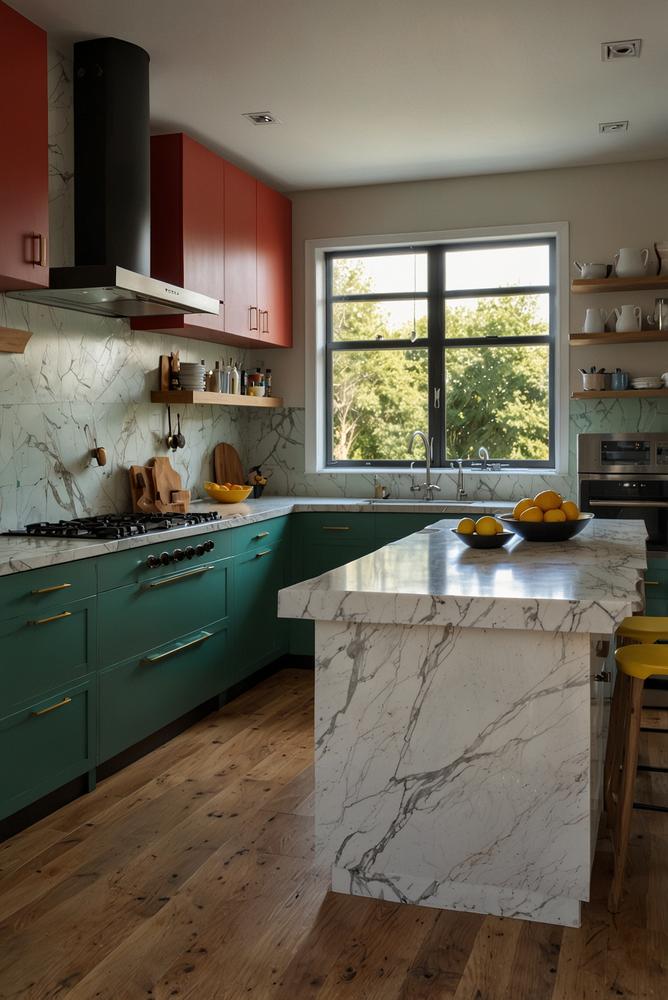 Küche mit farbigen Frühlingsfronten in modernem Design