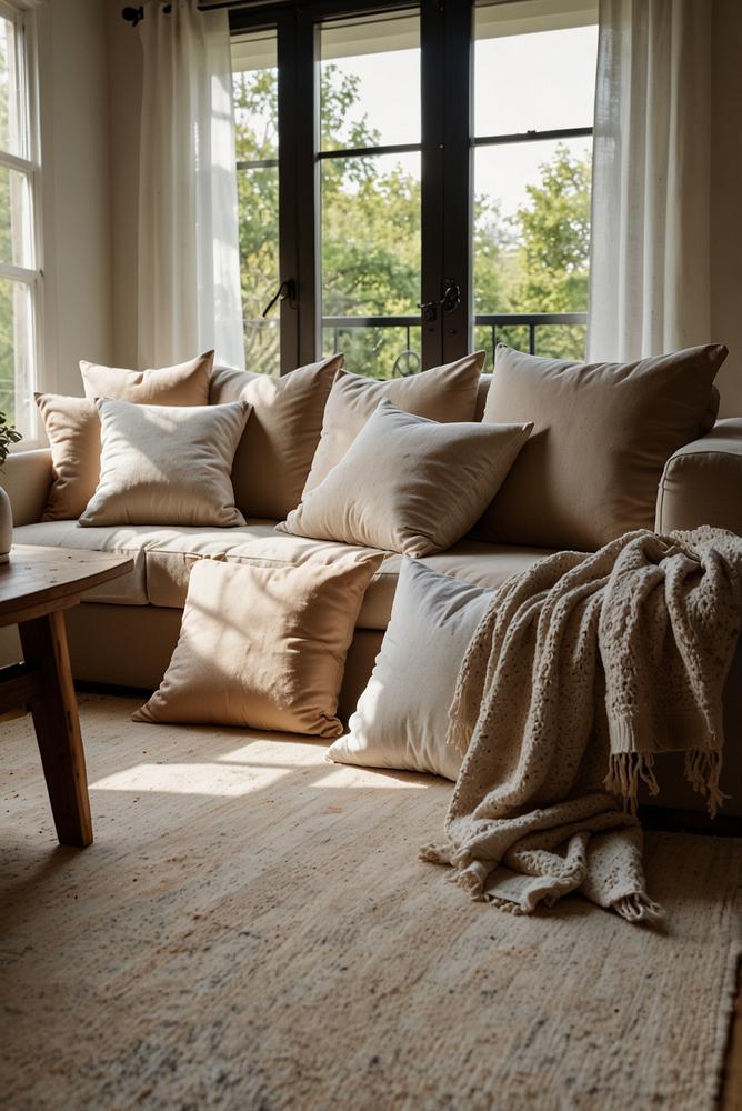 Multifunktionale Kissen und Decken in hellem Raum