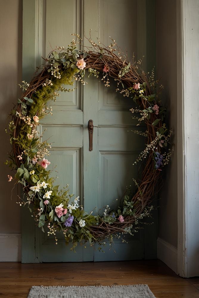 Türkranz aus Naturmaterialien als Osterdeko hell und freundlich