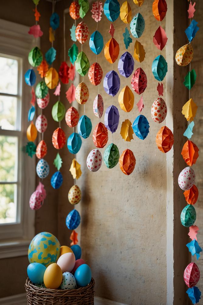 Helle und bunte Oster-Girlande aus Papier mit Ostereiern