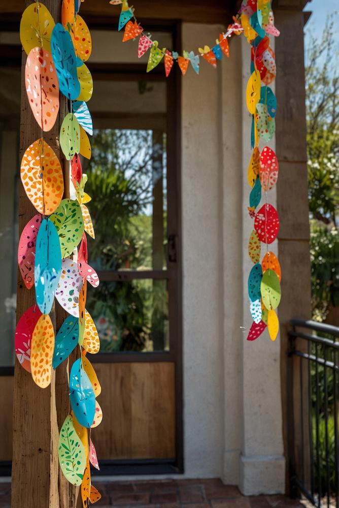 Wetterfeste Oster-Girlanden aus Papier im Gartenlicht