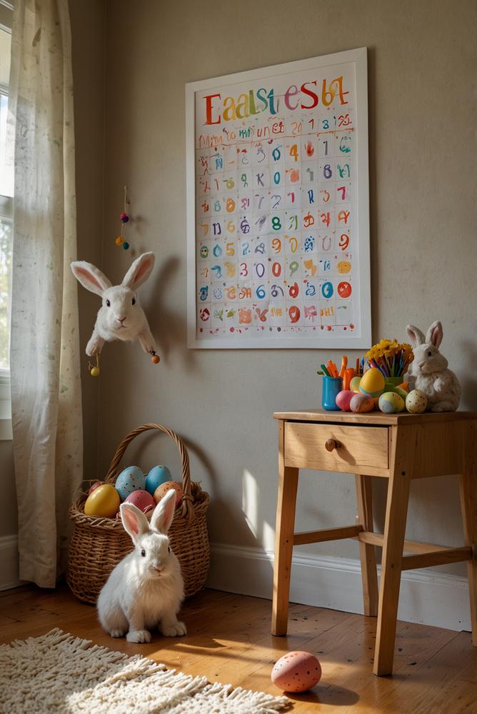 Helle kinderzimmerwand mit bunter ostereier-countdown-dekoration