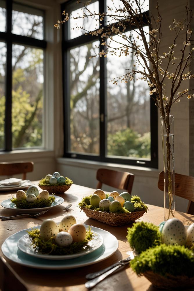 Personalisierte Eier-Platzkarten auf hellem Ostertisch
