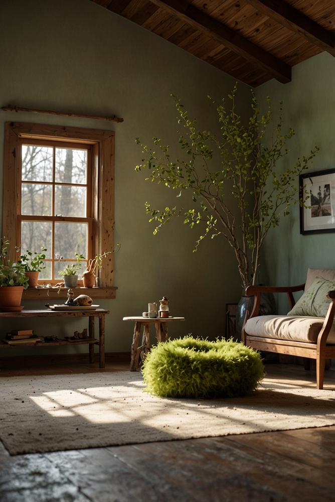 Rustikale Osterdeko aus Zweigen und Moos im hellen Raum