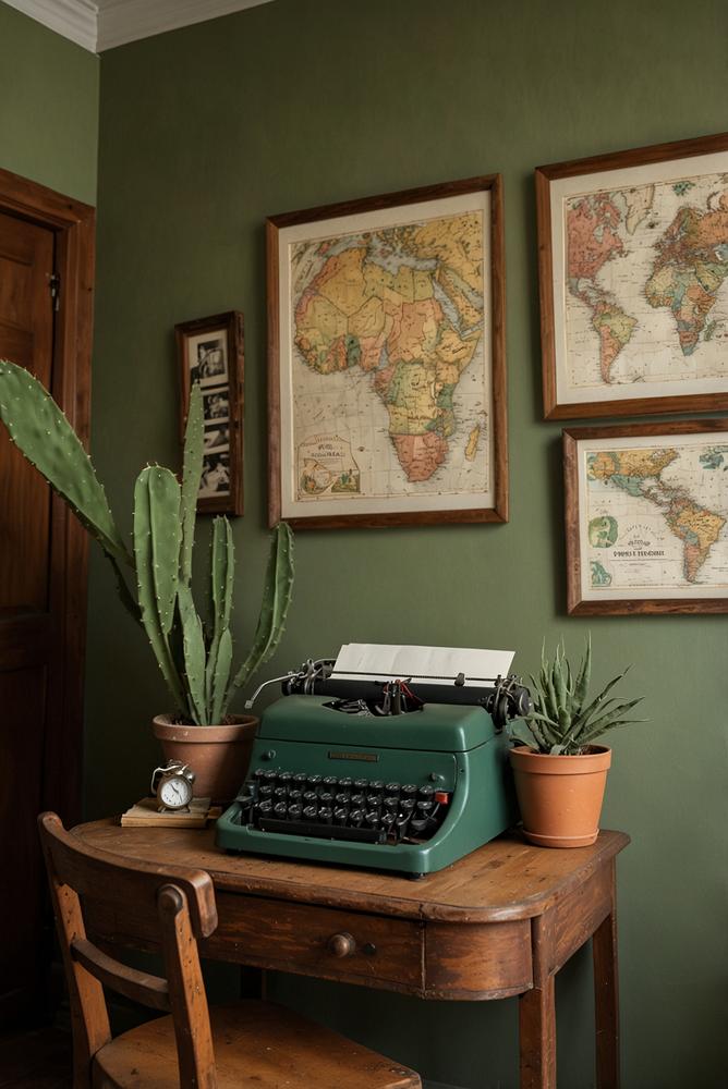 Heller Home-Office-Schreibtisch mit stilvoller Vintage-Deko