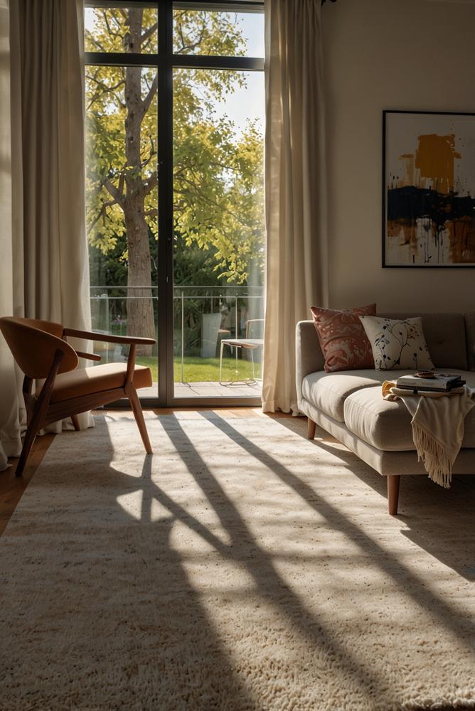 Heller Raum mit frisch gereinigten Teppichen und Polstern