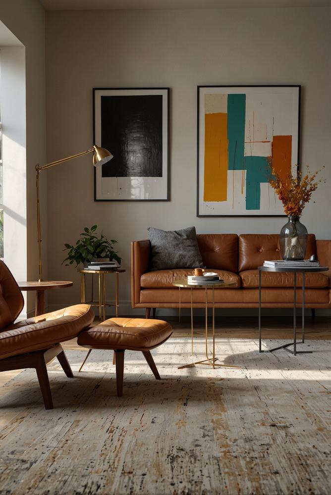 Helles Wohnzimmer mit Trendfarben und Probeanstrich an der Wand