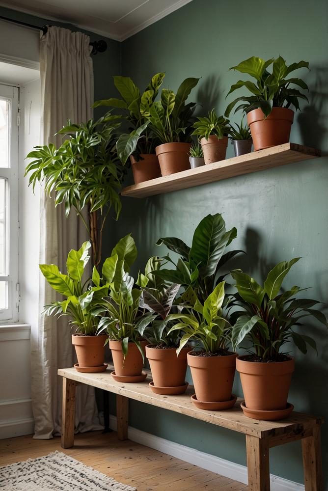 Helles Urban-Jungle-Regal mit Wohnzimmerpflanzen