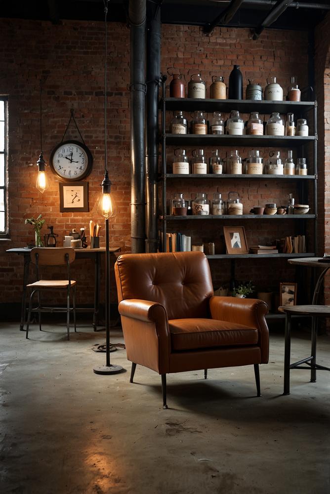 Helles industriestil-loft mit vintage-deko und backsteinwaenden