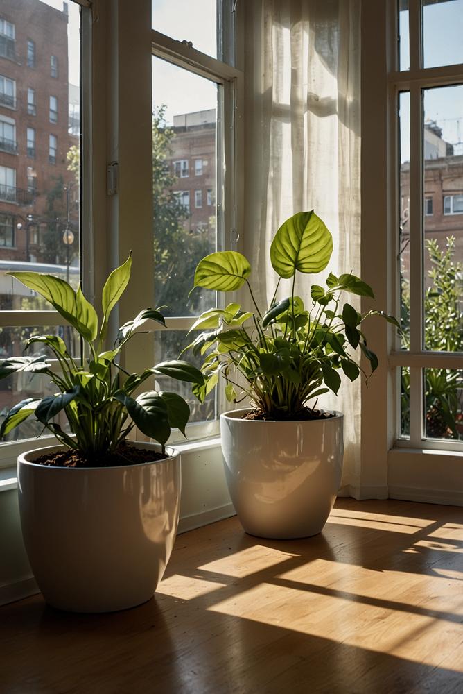 Helles Wohnzimmer mit Zimmerpflanzen und Krauterecke