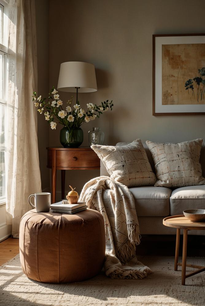 Gemütliche Wollplaids im hellen Frühlingswohnraum