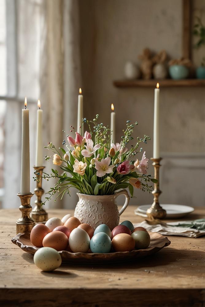 Helle DIY-Osterdeko mit bemalten Natur-Eiern